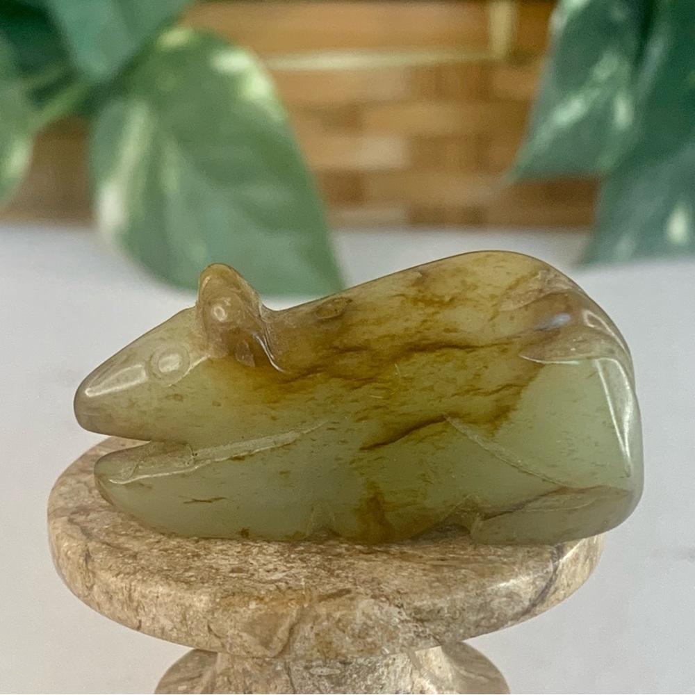 Vintage Chinese Zodiac Jade Rat Pendant Bead Hand Carved Miniature Animal 1.7" - Picture 10 of 14